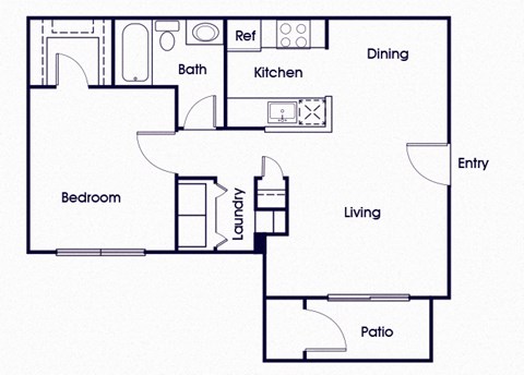 Floor plan for 1 bed, 1 bath, 659 sqft